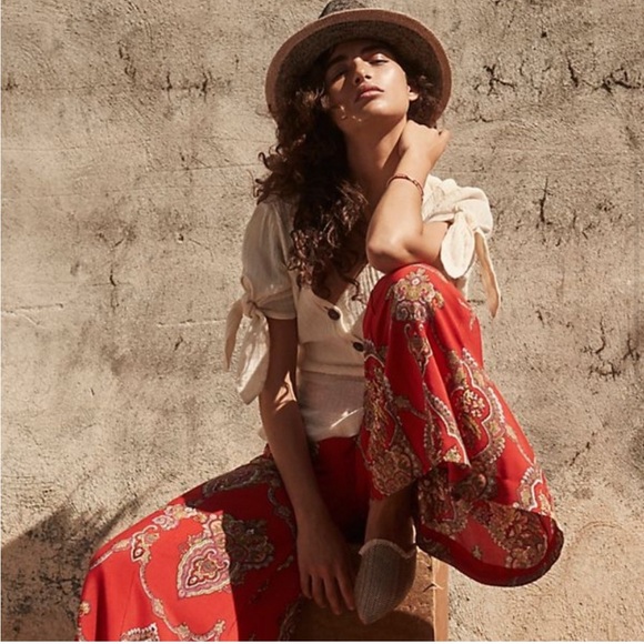 Anthropologie red Manon Flared Pants - Picture 7 of 11
